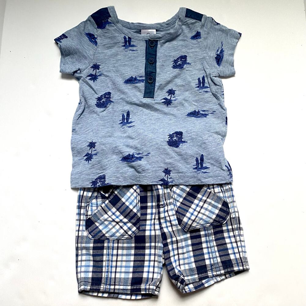 Hanna Andersson Blue Plaid Palm Tree Outfit